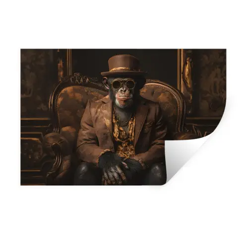 Chimpansee - Stoel - Pak - Bruin Muursticker klein -3d