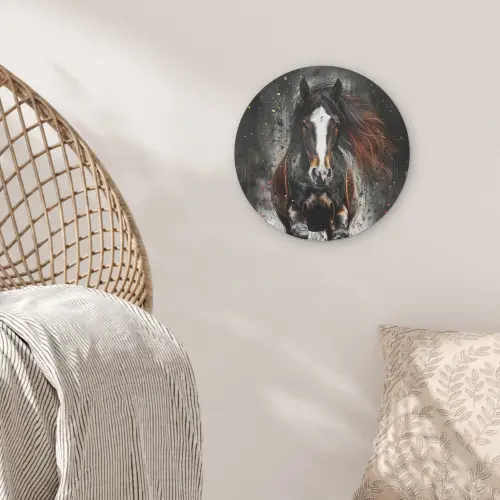 Paard - Dieren - Zwart - Luxe - Modern Akoestische PET Vilt - Rond klein -sfeer4