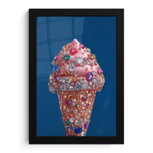 Ijsje - Hoorntje - Steentjes - Blauw fotolijst zwart zonder passe partout klein -3d