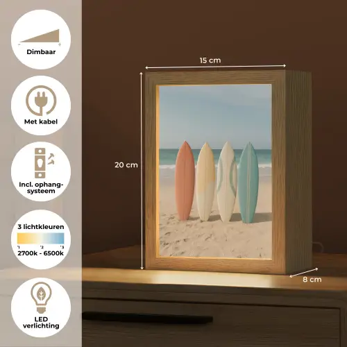 Strand - Surfbord - Pastel Light Box met kabel (Tafellamp) klein -USP_NL