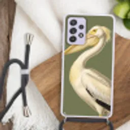 Pelikaan - Wit - Vogel - Klassiek - Natuur Hoesje Samsung Galaxy A52 5G met koord klein -sfeer4