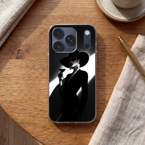 Vrouw - Wijn - Chic Telefoonhoesje iPhone 17 Pro klein -sfeer1