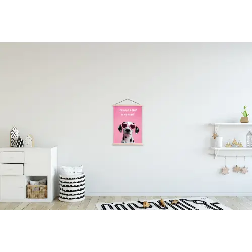 Hartjes - Hond - Valentijn - Roze textielposter latten blank klein -kinderkamer