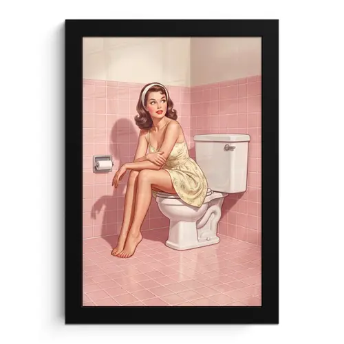 Roze - Retro - Vrouw fotolijst zwart zonder passe partout klein -3d