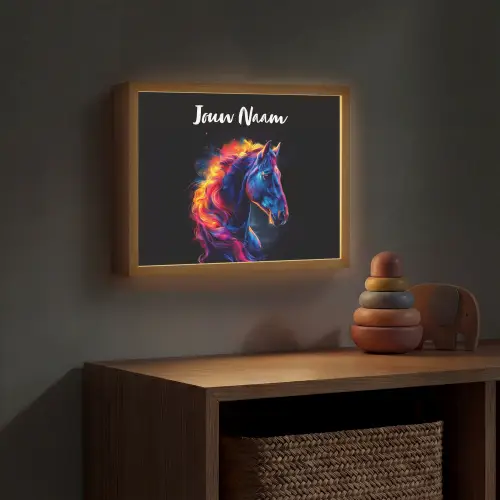 Paard - Dier - Rook - Zwart - Kleuren Light Box met batterij (Wandlamp kind) middel -sfeer5_kind