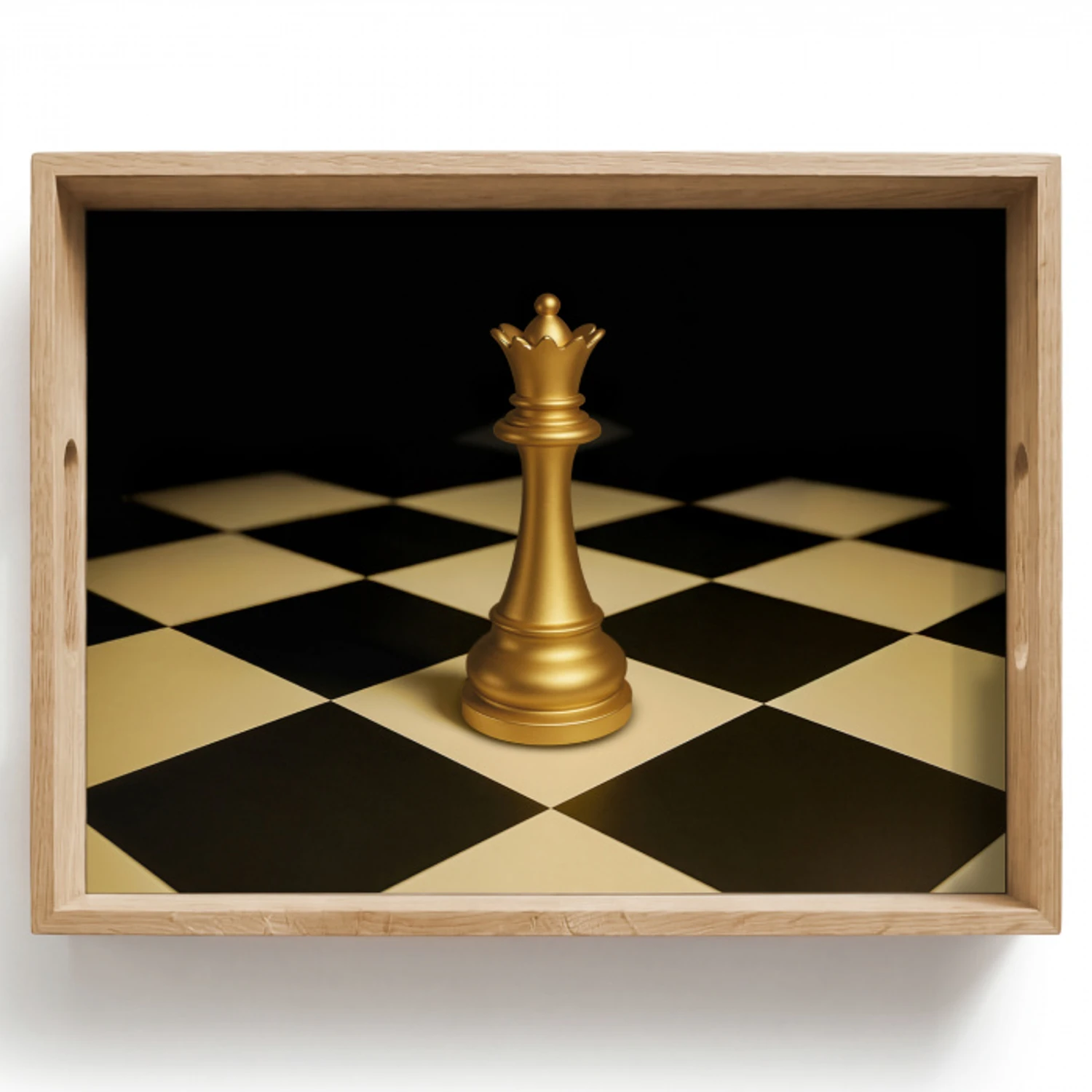 Koningin - Schaakstuk - Geblokt - Goud Dienblad Rechthoek middel -z3d_shopping