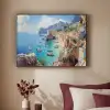 Kustdorp - Schilderij - Rotsen - Boten Textielframe - compleet frame klein -sfeer1