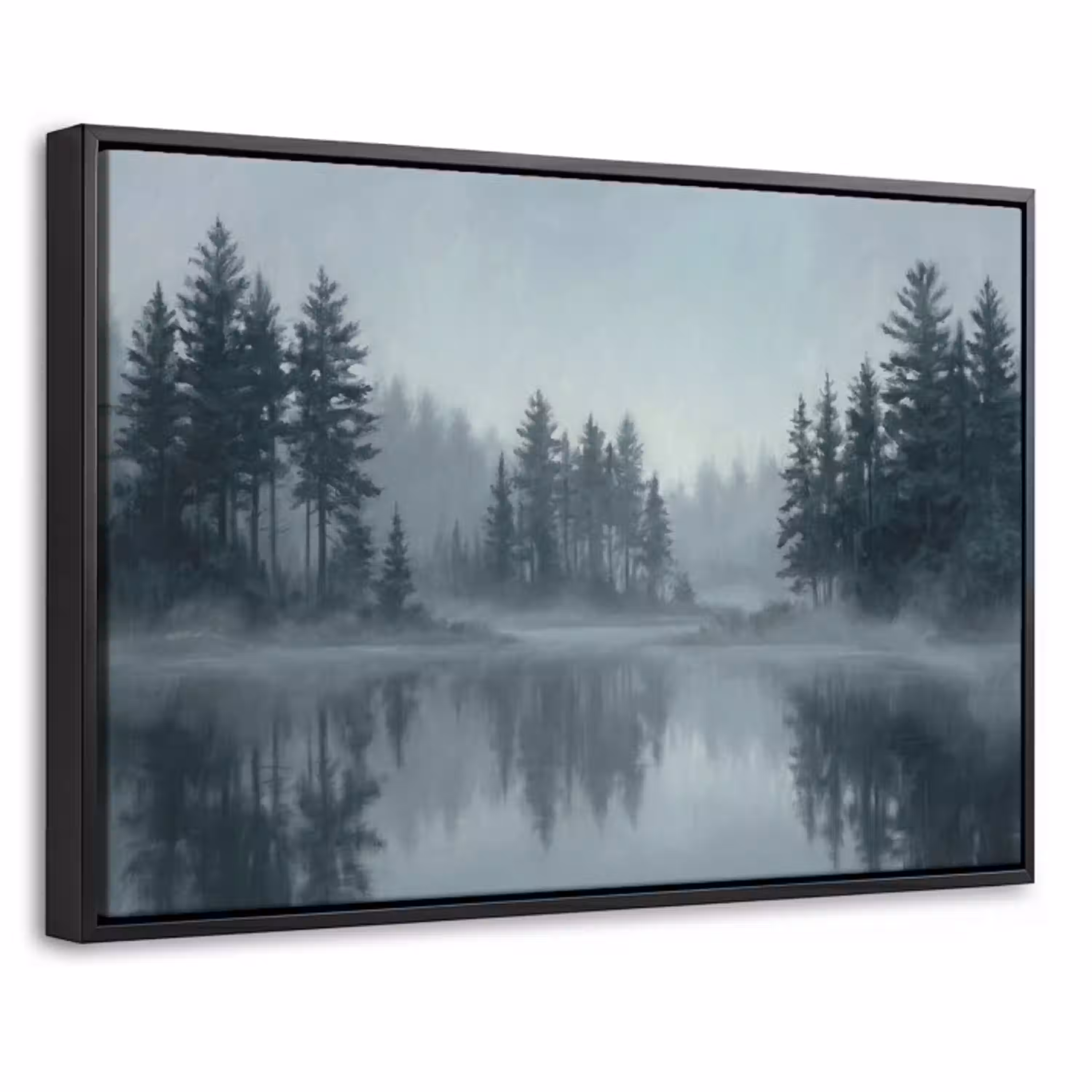 Bos - Meer - Mist - Natuur - Grijs Canvas met baklijst klein -threedimensional_3d_global