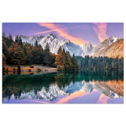 Bergen - Bos - Water - Lucht - Roze - Paars poster papier klein -3d
