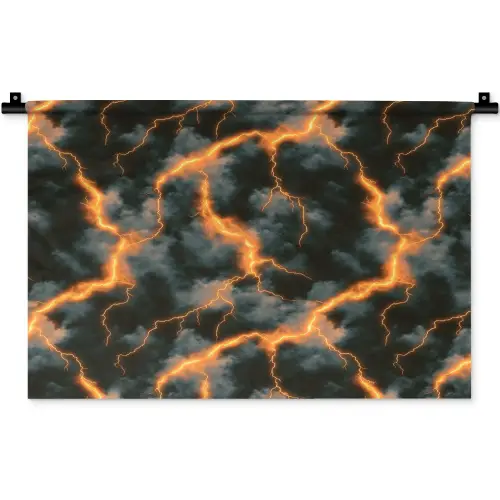 Oranje - Bliksem - Wolken Wandkleed katoen klein 269 -zz3d