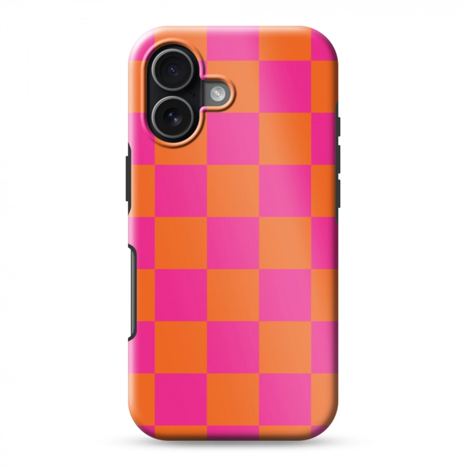 Schaakbord print - Oranje - Roze - Blokjes Toughcase MagSafe Apple iPhone 17 klein -3d