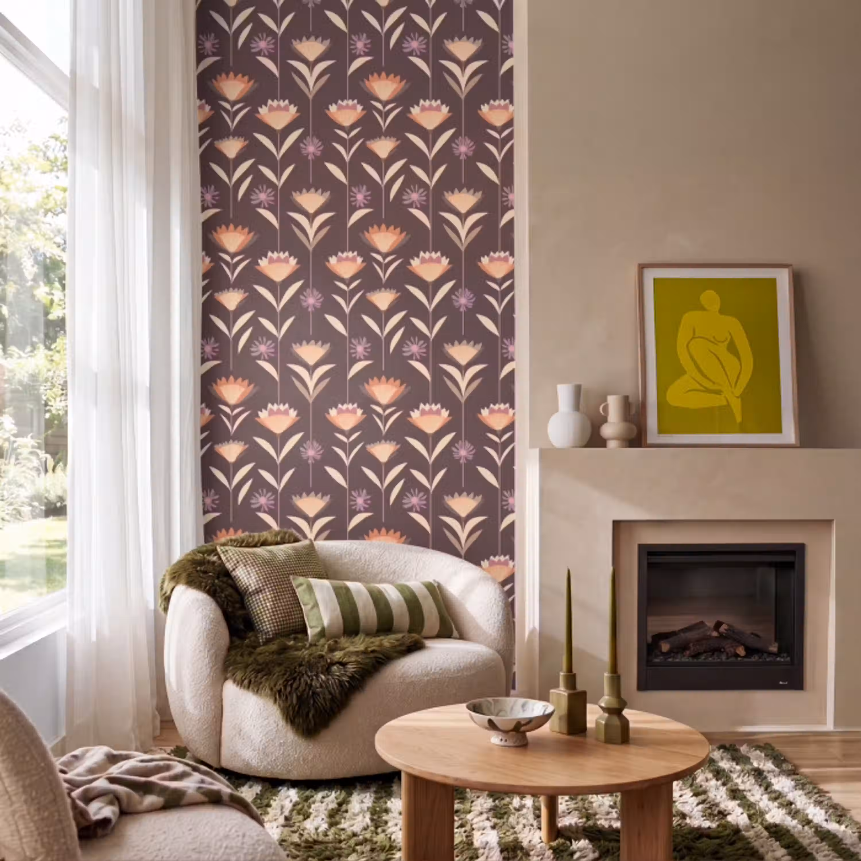Elegant - Retro - Bruin Behang Vlies klein 1076 -sfeer2
