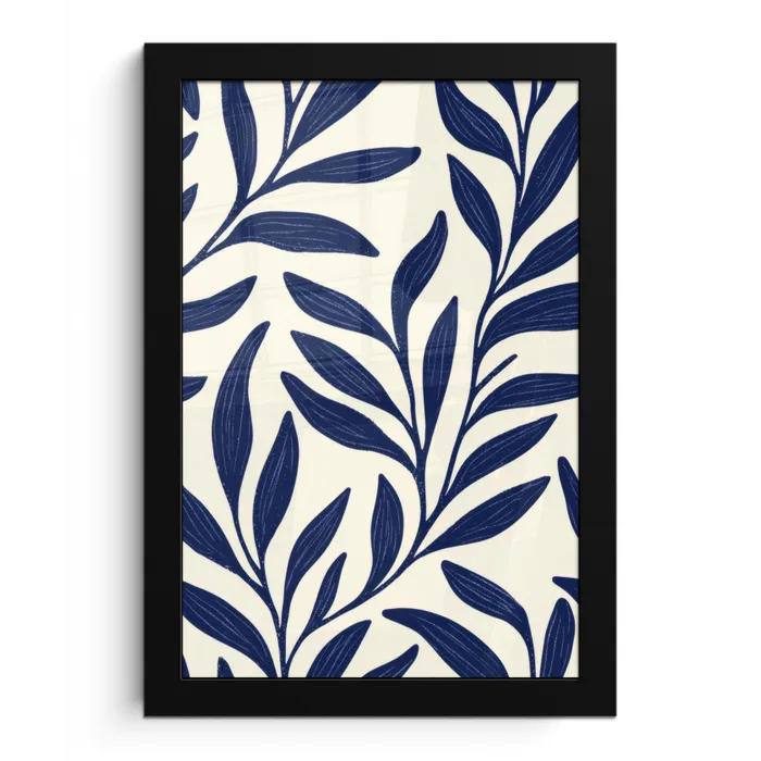 Bladeren - Klimop - Donkerblauw fotolijst zwart zonder passe partout klein -3d