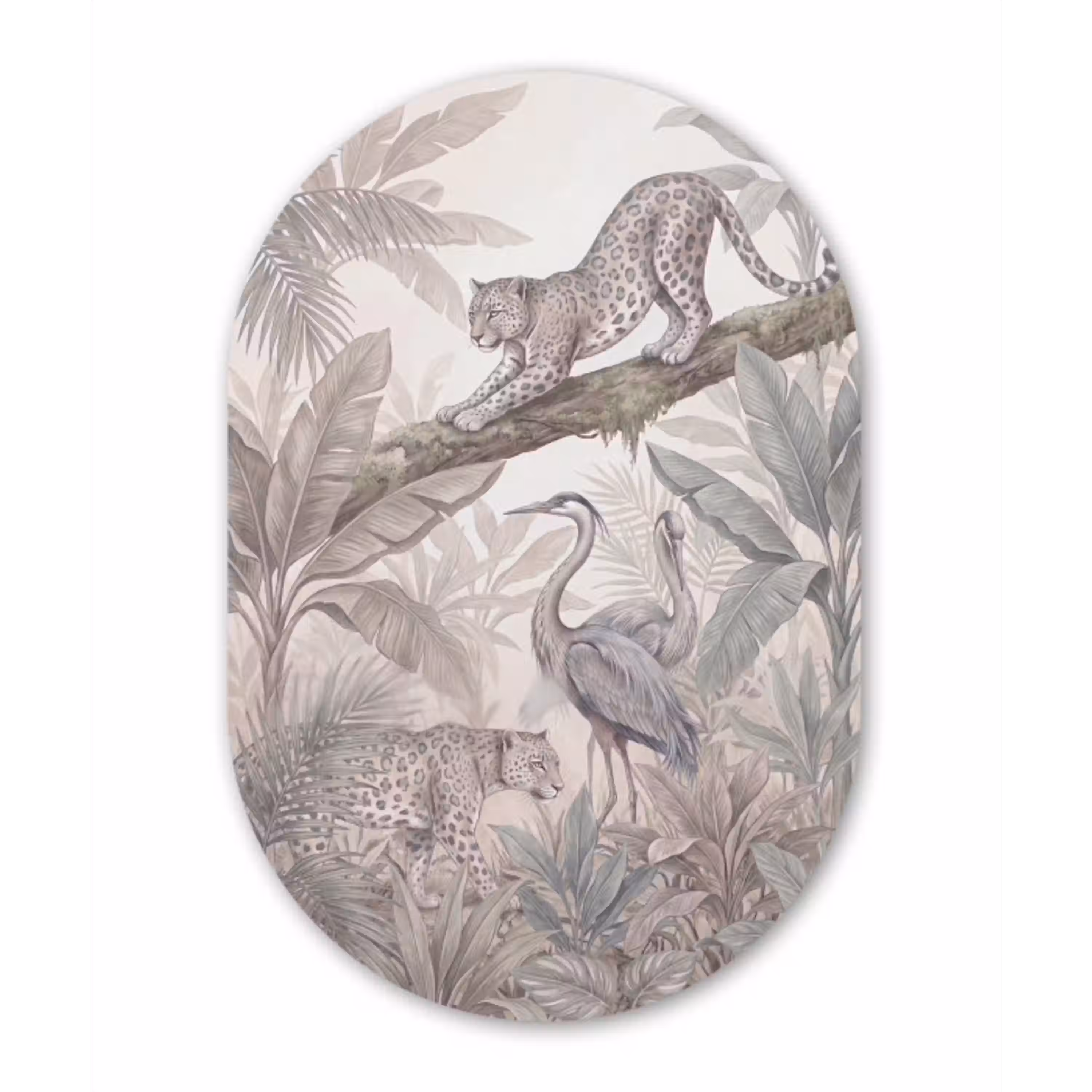 Kat - Vogel - Jungle - Illustratie - Dieren Wandcirkel Ovaal Aluminium middel -3d