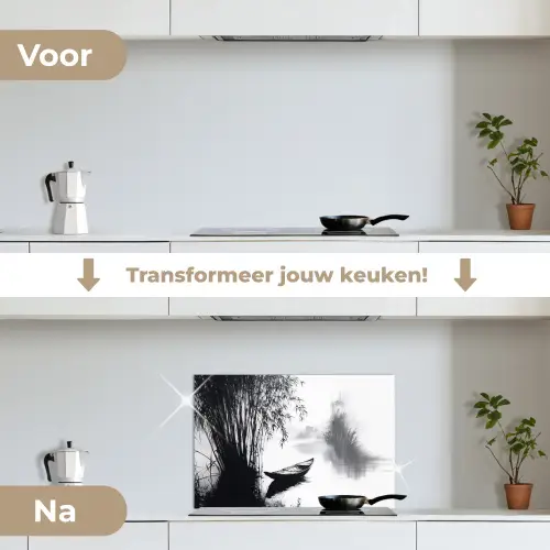 Boot - Rivier - Bamboe - Wit keuken achterwand spatscherm klein -voor_na_NL