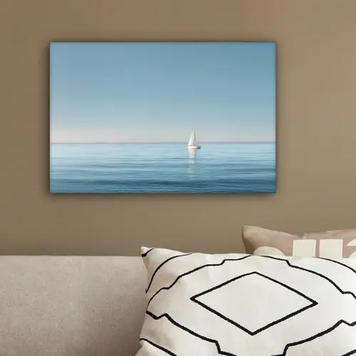 Zeilbootje - Kalme zee - Helderblauwe hemel canvas 2cm klein -sfeer3