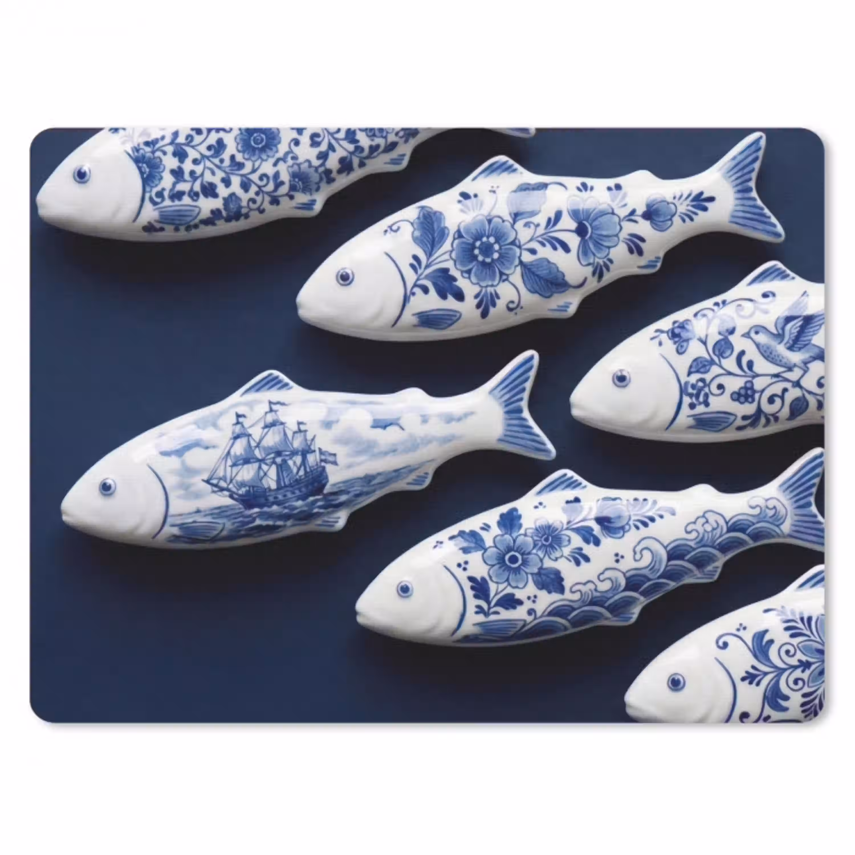 Vissen - Delfts - Blauw - Keramiek muismat rubber klein -3d