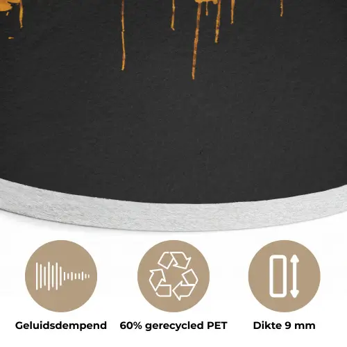 Wereldkaart - Goud - Druipen - Zwart Akoestische PET Vilt - Rond klein -closeup_NL