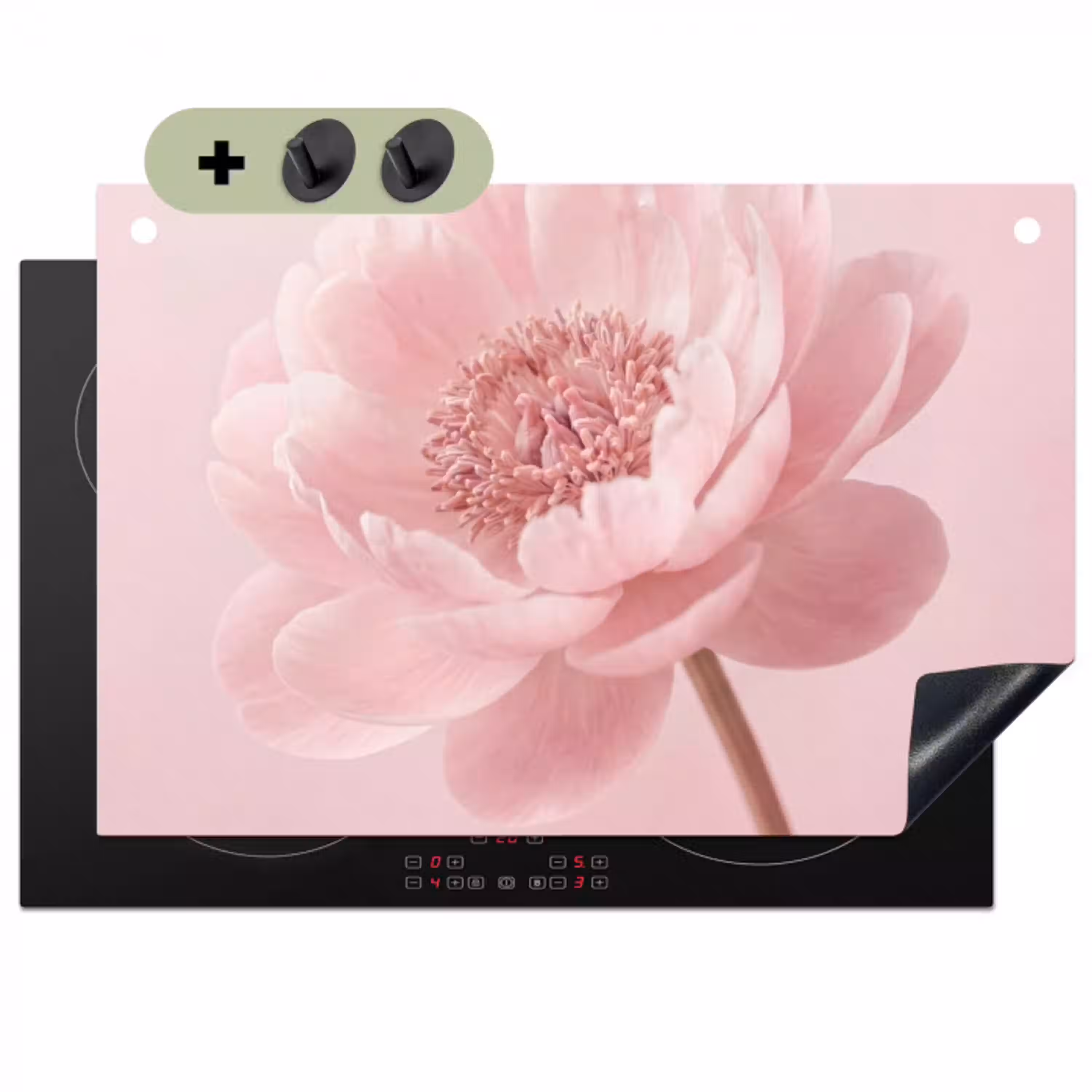 Bloem - Pioenroos - Roze Inductie beschemer met haakjes klein -3d