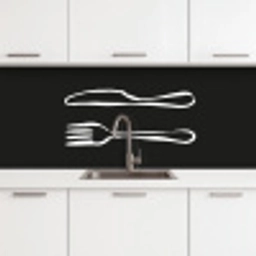 Bestek - Liggend - Zwart - Wit keuken achterwand 2 middel -3d