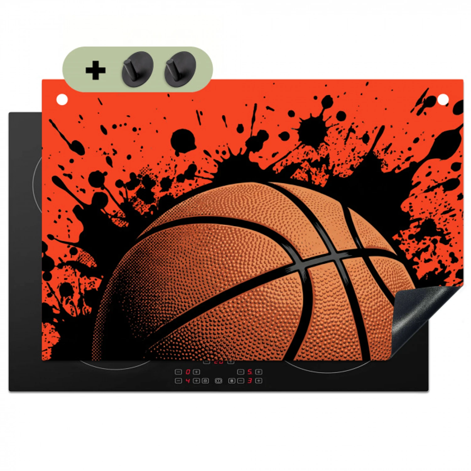 Basketbal - Verf - Sport - Oranje Inductie beschemer met haakjes klein -3d