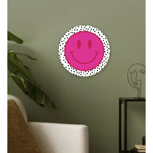 Smiley - Roze - Stippen Wandcirkel kunststof plaat 5mm dik klein -sfeer3
