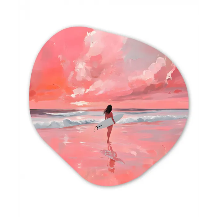 Roze - Surfen - Zee Wandcirkel Organisch Aluminium middel -3d