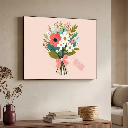 Boeket - Strikje - Kaartje - Quote Textielframe zwart klein -sfeer3