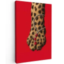 Poot - Luipaard - Ketting - Edelstenen Tuinposter op houten frame 2 cm dik middel -3d