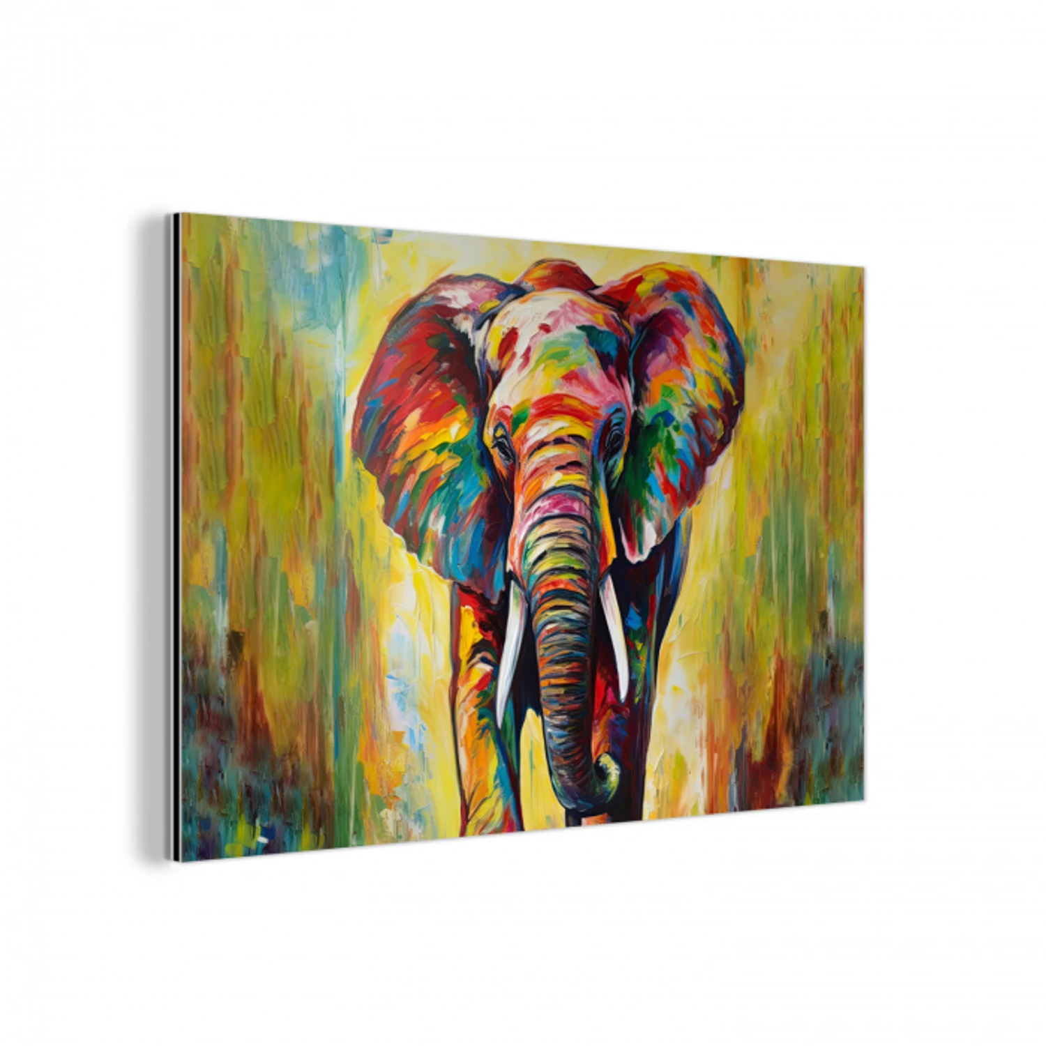 Olifant - Kunst - Schilderij - Dieren - Regenboog aluminium wit klein -3d
