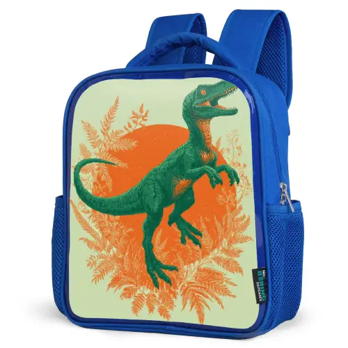 Dinosaurus - Groen - Planten - Cirkel Kinderrugzak - Blauw middel -schuin
