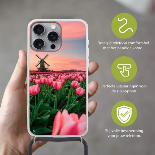 Tulpen - Molen - Nederland Hoesje iPhone 16 Pro Max met koord klein -sfeer2_NL