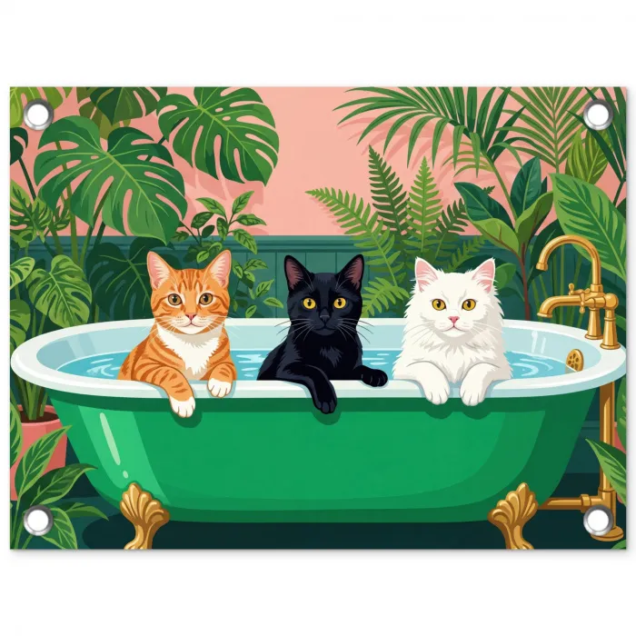 Badkamer - Kattenparade - Kleurrijk tuinposter los doek klein -3d