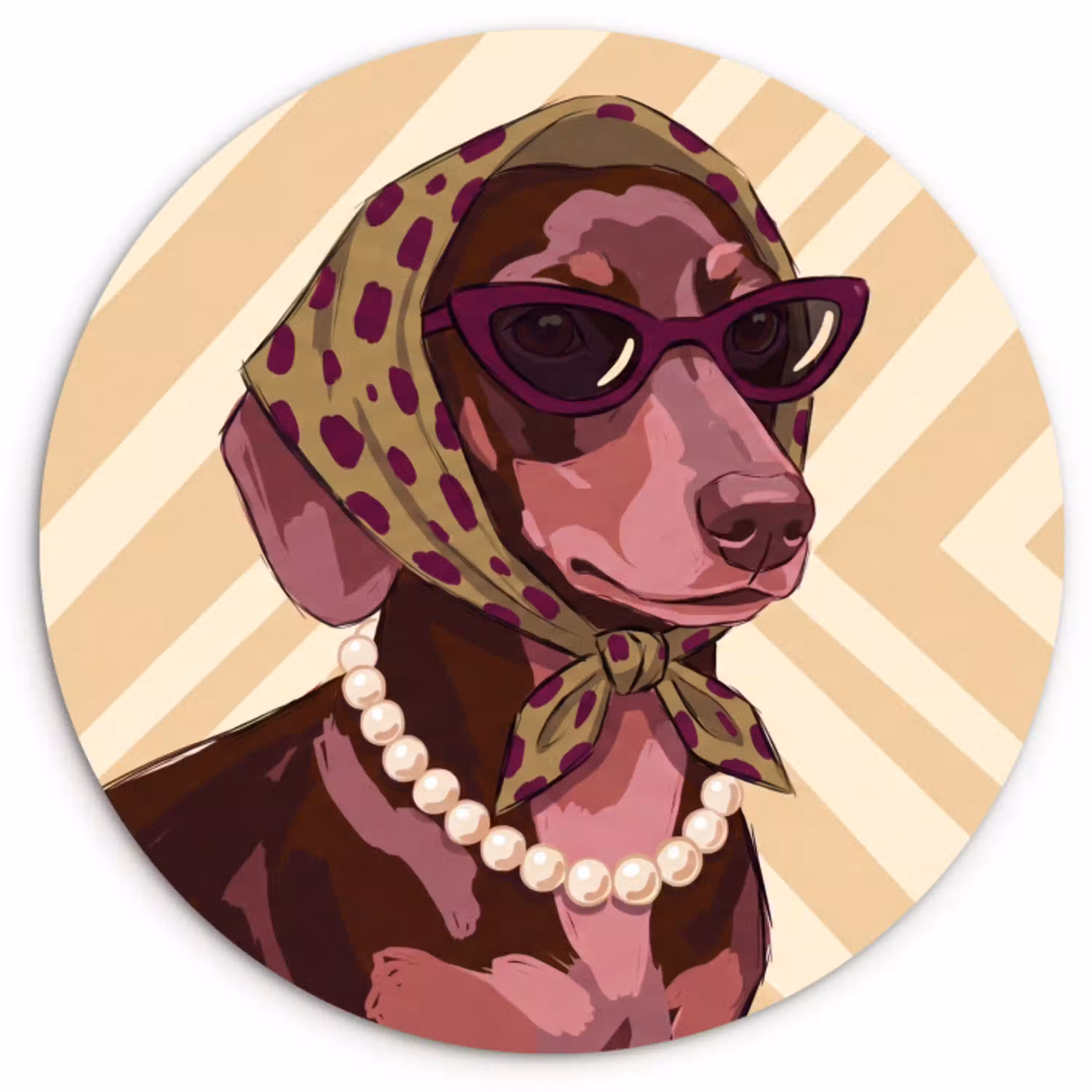 Hond - Zonnebril - Hoofddoek - Dieren - Modern Wandcirkel kunststof plaat 5mm dik klein -3d