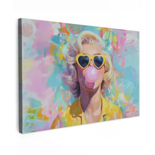Vrouw - Blond - Roze kauwgom - Kleurrijk - Pastel canvas 2cm klein -z3d