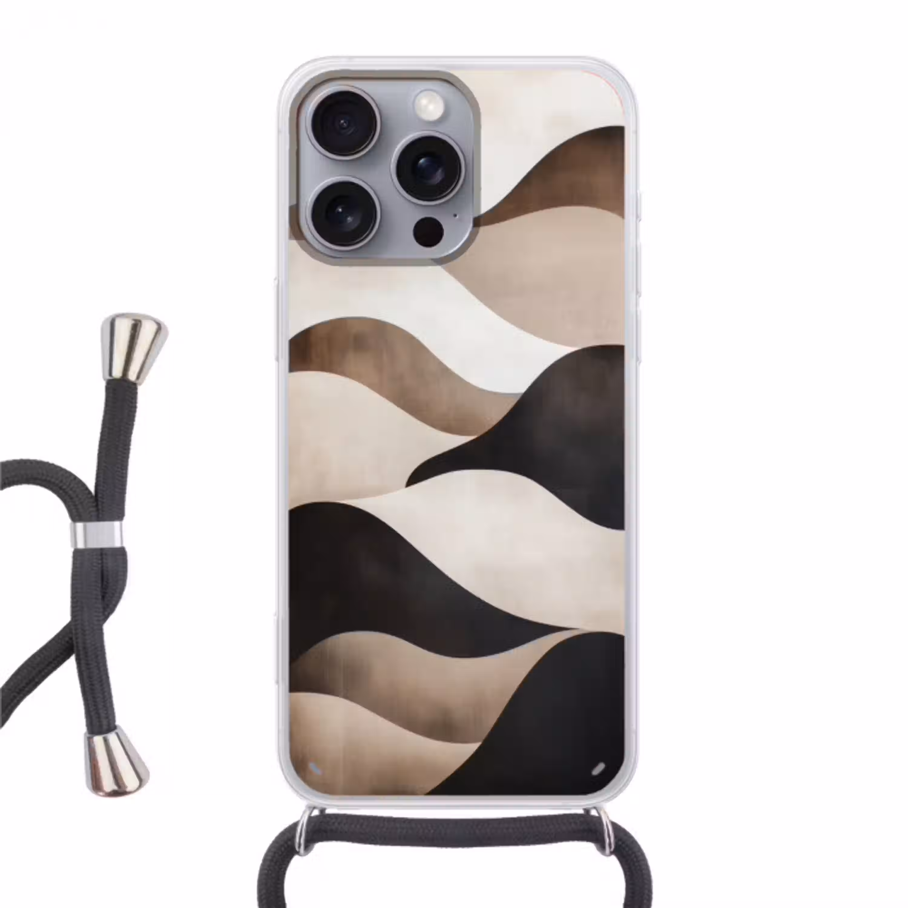 Golven - Abstract - Beige Hoesje iPhone 16 Pro Max met koord klein -3d