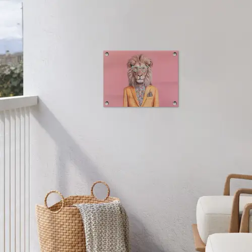 Leeuw - Pak - Geruit - Bril tuinposter los doek klein -sfeer8