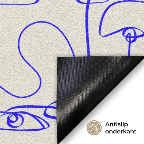 Gezicht - Blauw - Lijnen - Beige Deurmat klein 898 -antislip_NL