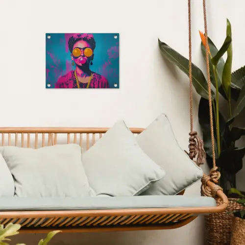 Vrouw - Kauwgom - Zonnebril - Oranje tuinposter los doek klein -sfeer7