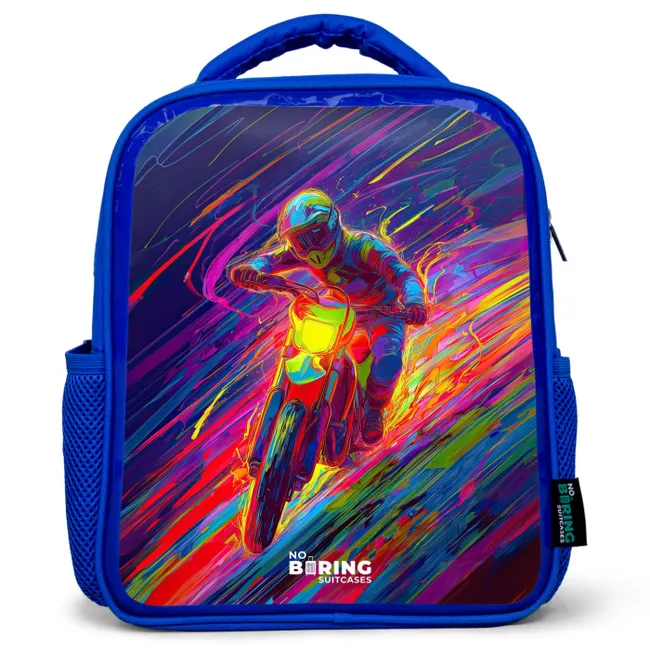 Kids' Backpacks Blue -. Cross bike - Neon colors - Lines - Helmet