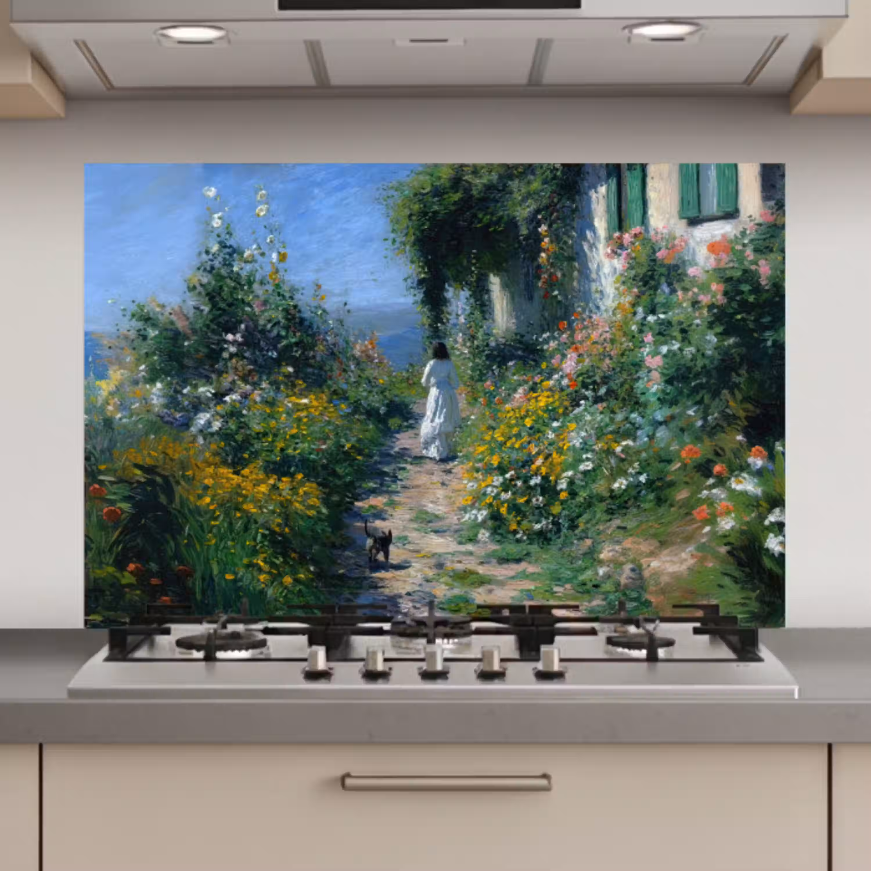 Kat - Vrouw - Bloemen - Huis keuken achterwand spatscherm klein -3d_website