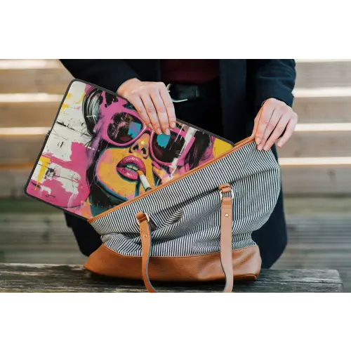 Portret - Vrouw - Abstract - Zonnebril laptophoes neopreen klein -tas