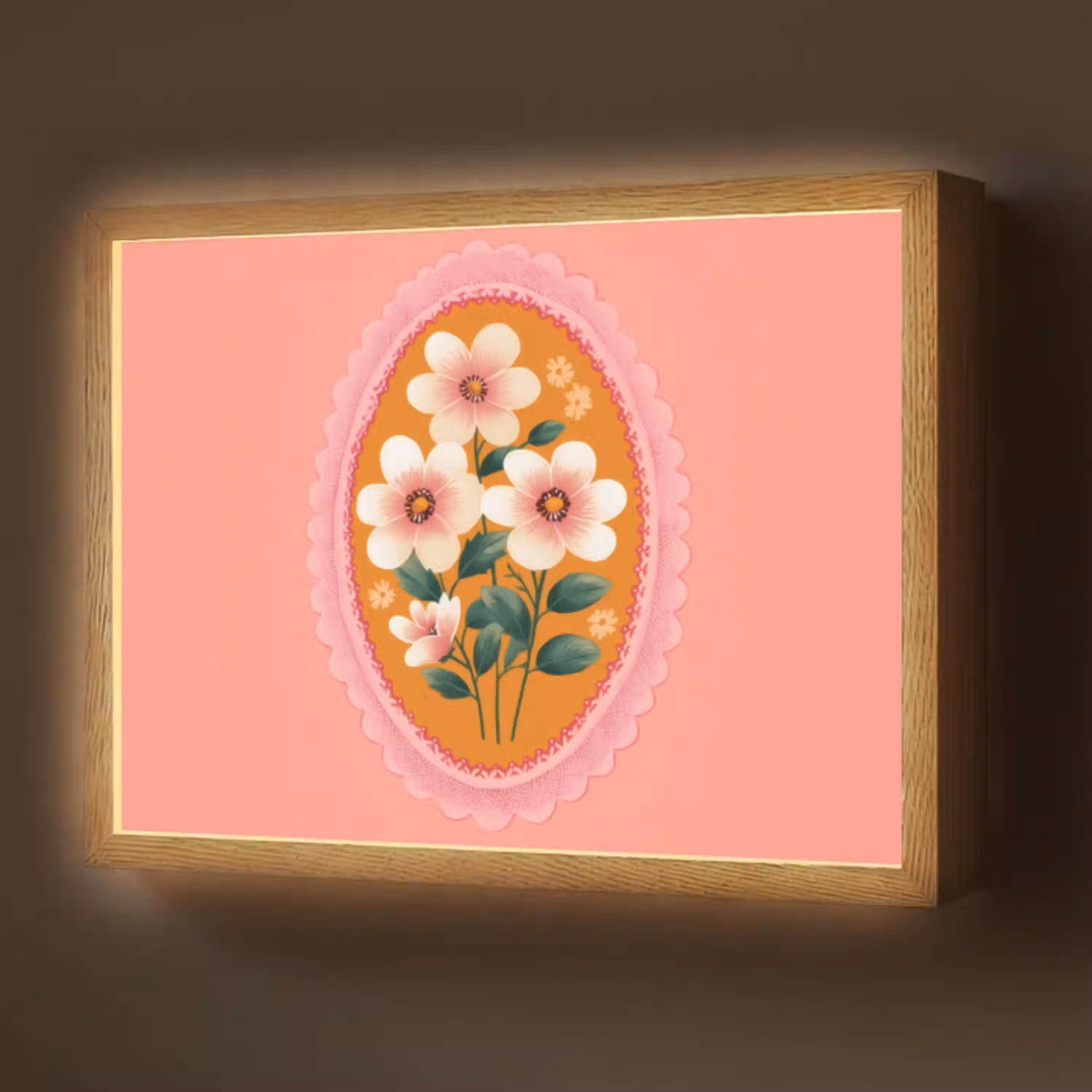 Illustratie - Bloemen - Rand - Roze Light Box met batterij (Wandlamp) middel -z3d_website
