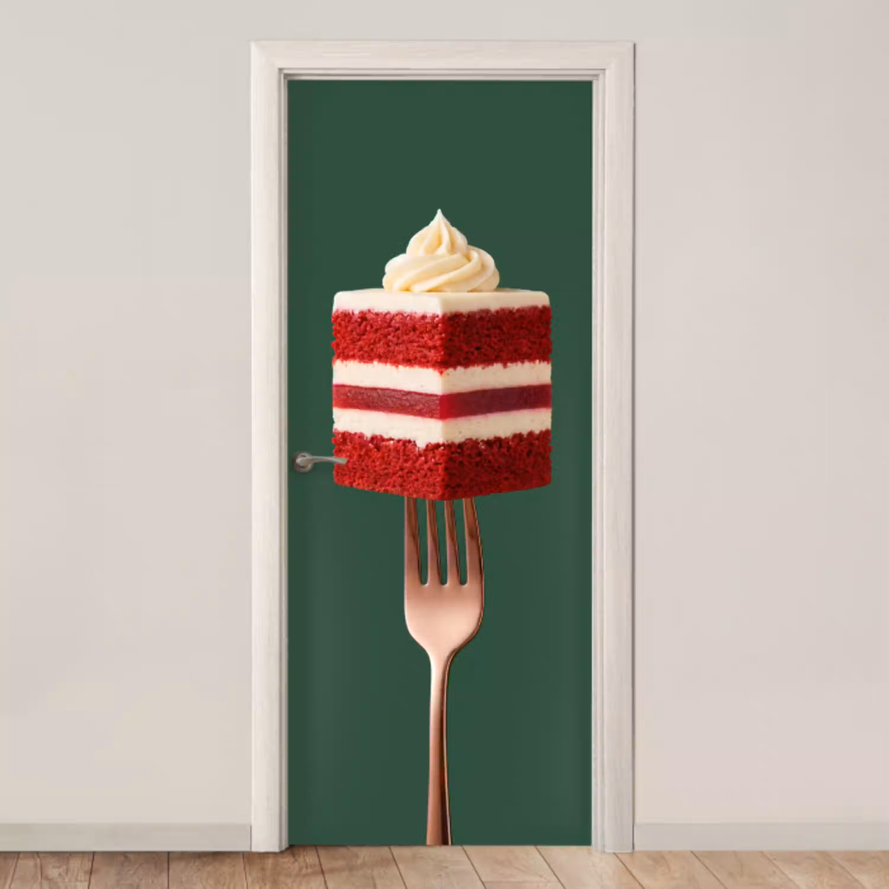Cake - Vork - Rood deurposter klein -3d_beige