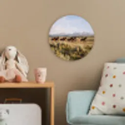 Paarden - Kudde - Bergen - Vrijheid - Wild Wandcirkel kunststof plaat 5mm dik klein -tsfeer1_kind