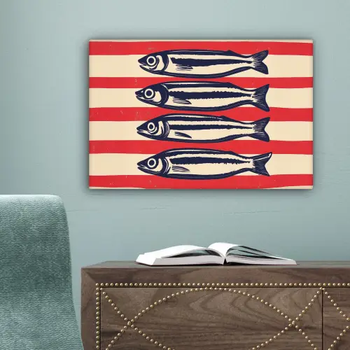 Sardines - Rood en beige strepen canvas 2cm klein -sfeer4