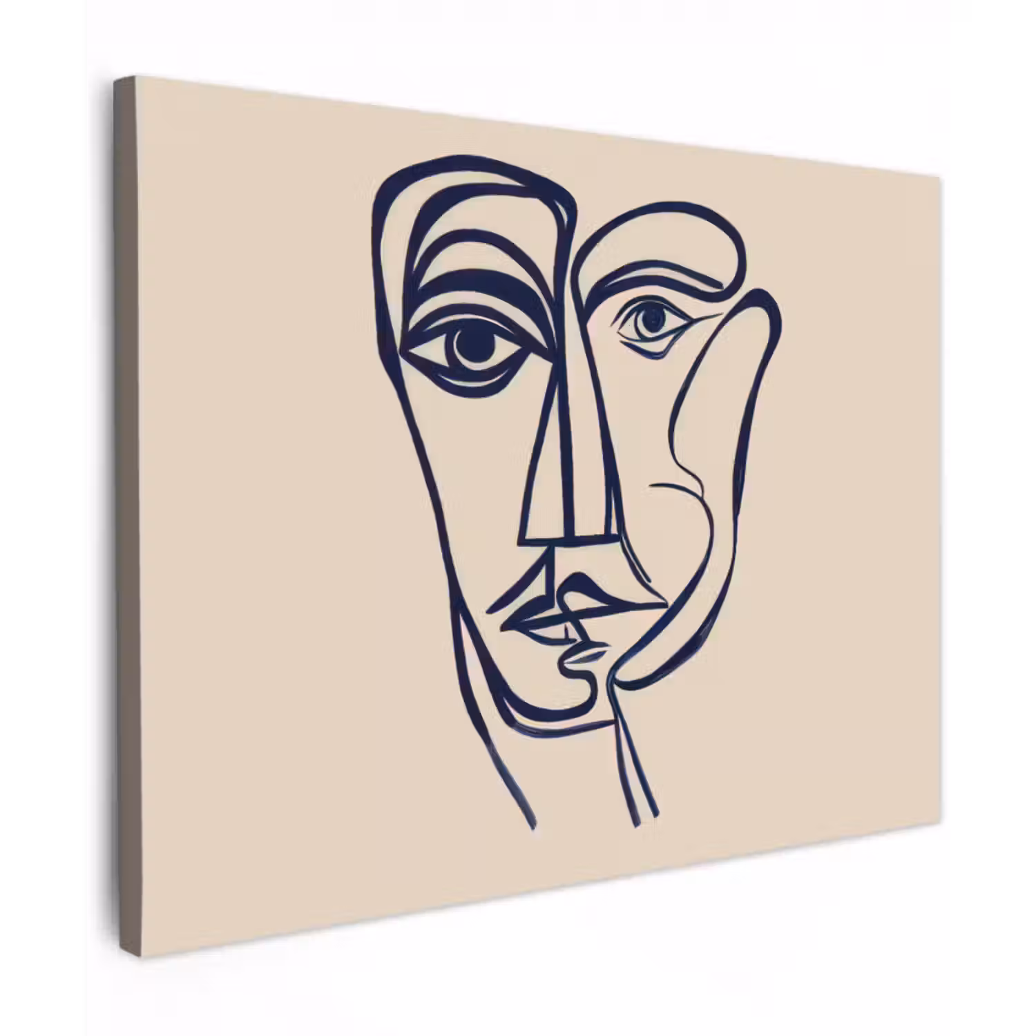 Leinwandbild - Minimalistisch - Linien-Illustration - Beige - Dunkelblau