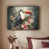 Toekan - Vogels - Bloemen - Planten - Tropisch Textielframe zwart klein -sfeer1