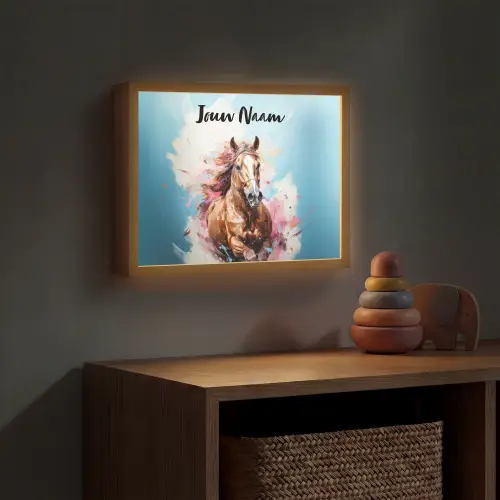 Paard - Meisjes - Blauw - Roze Light Box met batterij (Wandlamp kind) middel -sfeer5_kind
