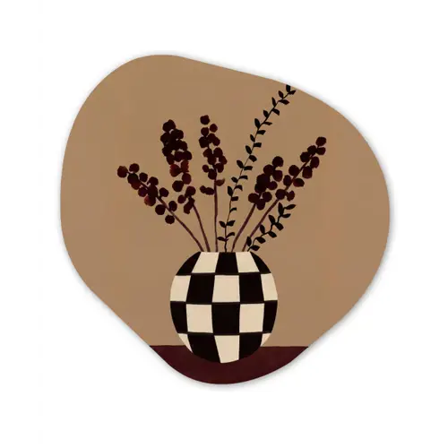 Minimalistisch - Vaas - Bloemen - Bruin Wandcirkel Organisch Aluminium middel -3d